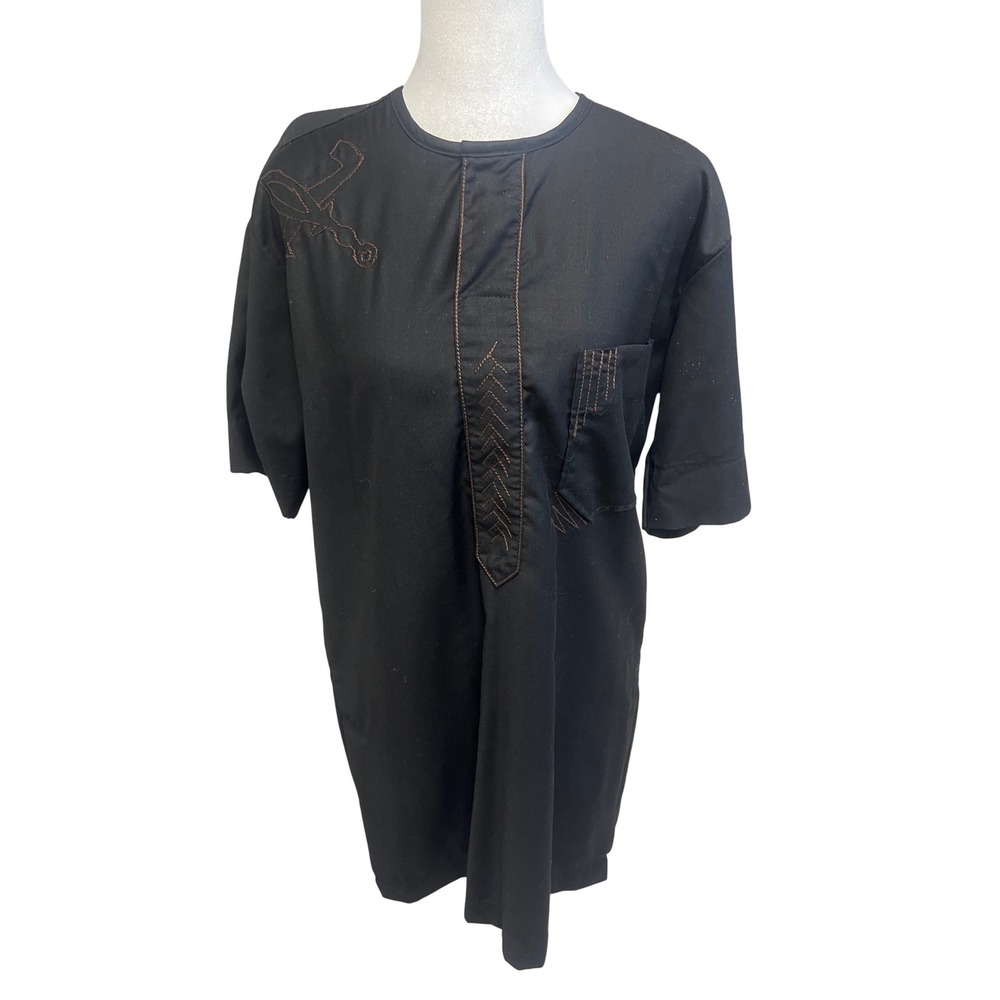 Embroidered Mens‎ Dashiki Tunic Black Brown Kaftan Global Traditional Modest